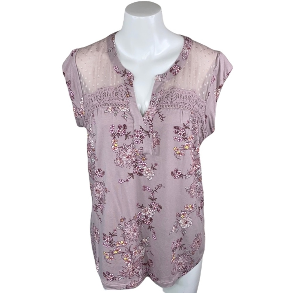 DANIEL RAINN Purple Floral Short Sleeve Blouse M